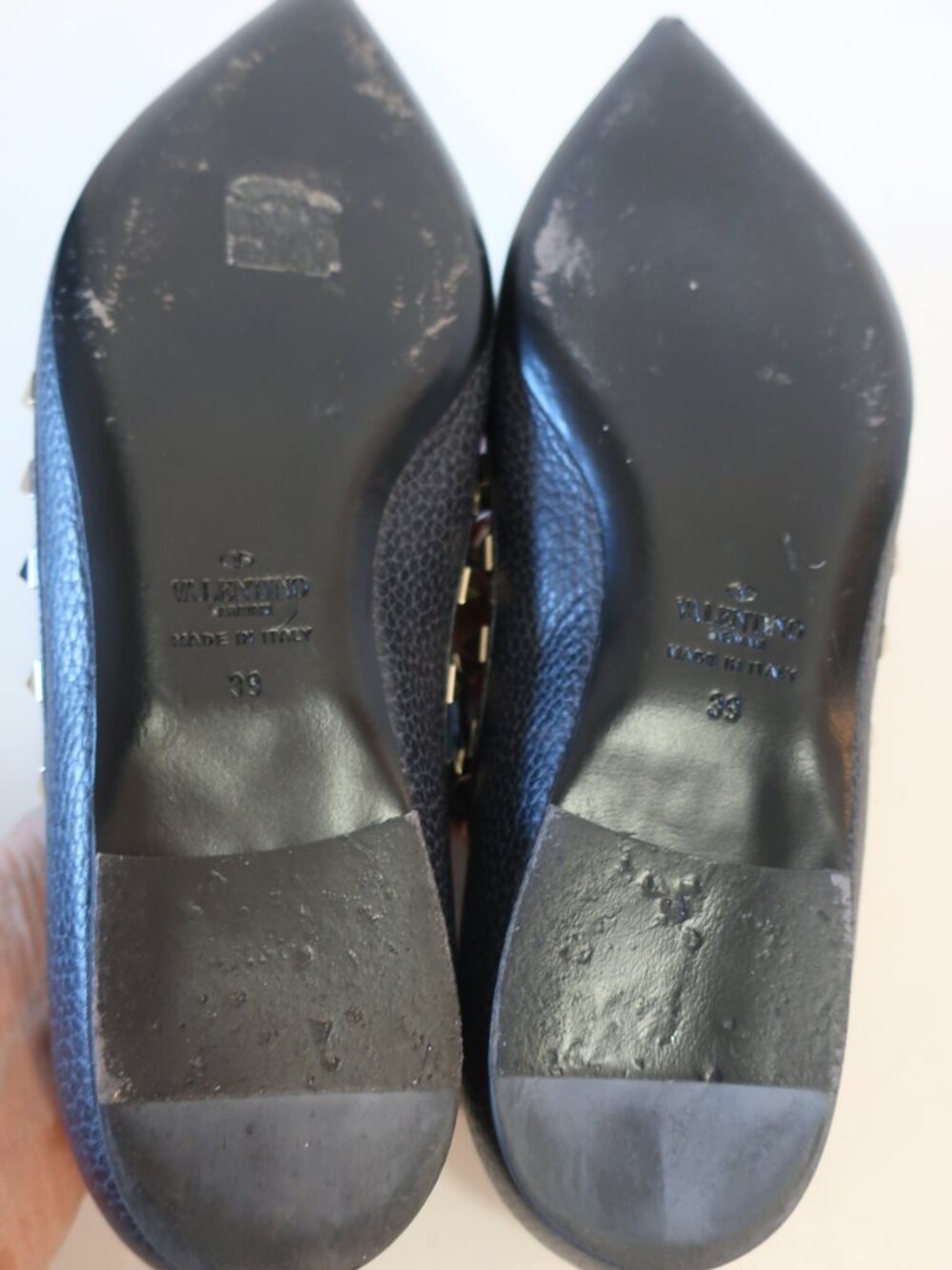 Valentino Garavani Rockstud Navy/Purple Pebbled Leather Ballet Flats 39/ US 9 - Picture 6 of 13